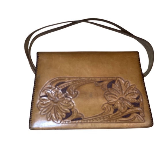 Vintage Hand tooled Leather Handbag Flower pattern - Picture 2 of 10